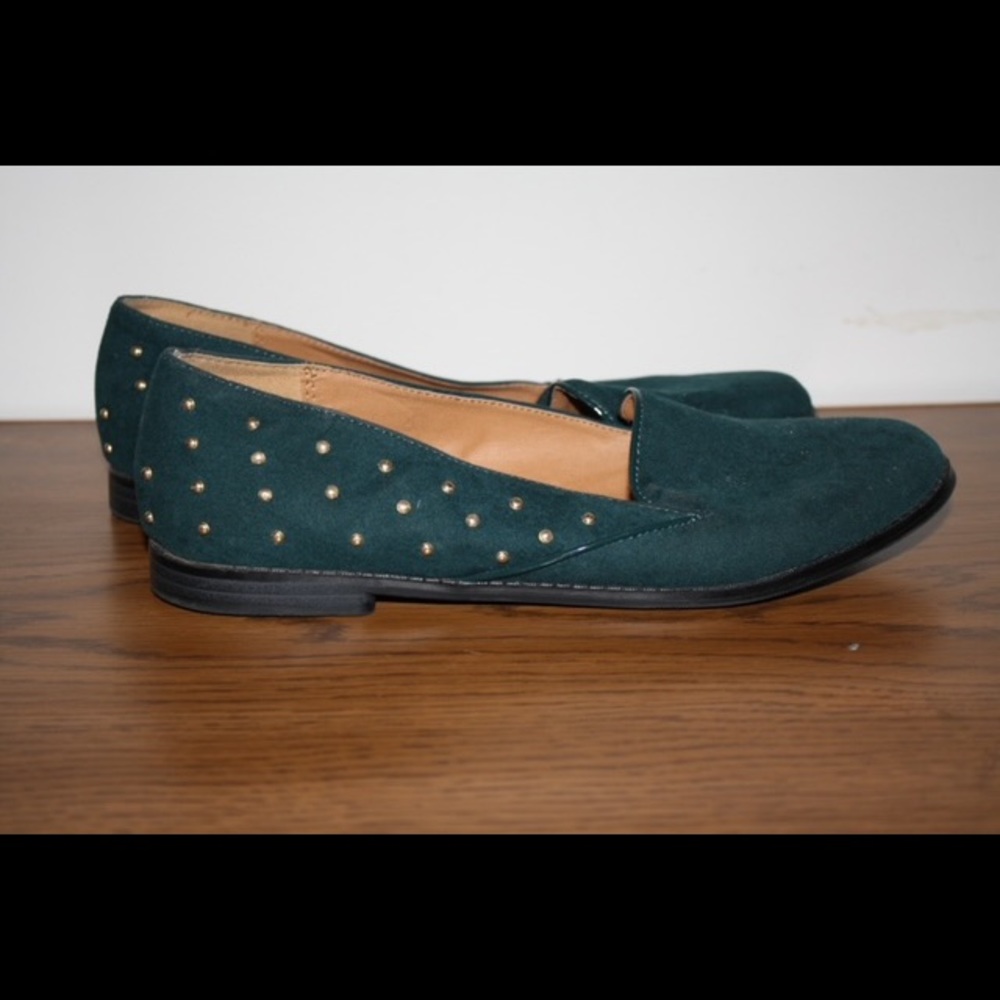 Qupid Dark Green Studded Loafers